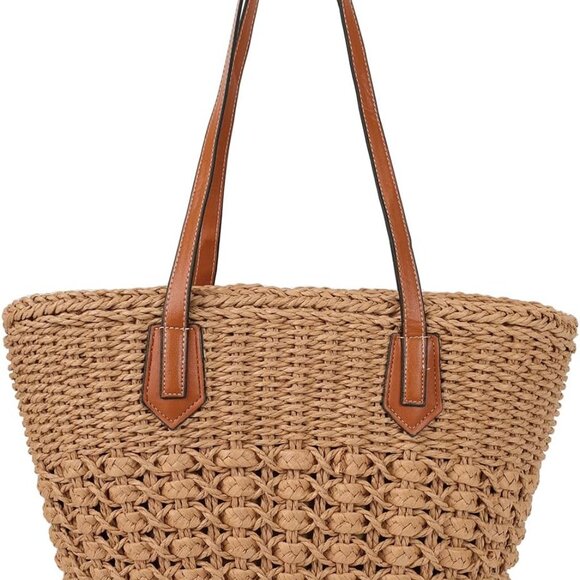 Women's Straw Shoulder Bag Rattan Woven Tote Large Summer Beach Handbag - Picture 1 of 8